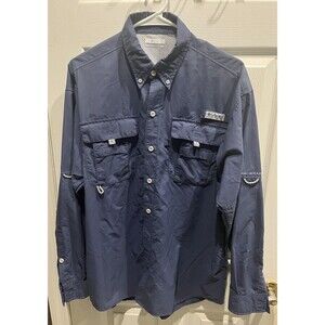 Columbia PFG Omni-Shade Bahama Fishing Shirt Men Blue Long Sleeve Size XL
